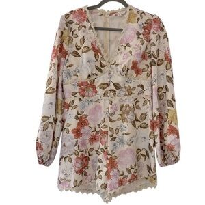 L’Atiste Floral Lace Long Sleeve Romper in Ivory Size Large